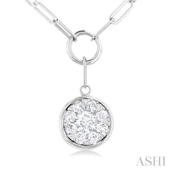 1/4 Ctw Lovebright Circular Shape Round Cut Diamond Paperclip Necklace in 14K White Gold