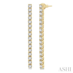 3 Ctw Single Line Drop Round Cut Diamond Tennis Earrings in 14K Yellow Gold