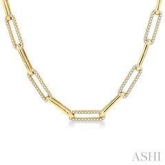 2 Ctw Round Cut Diamond Paperclip Link Necklace in 14K Yellow Gold
