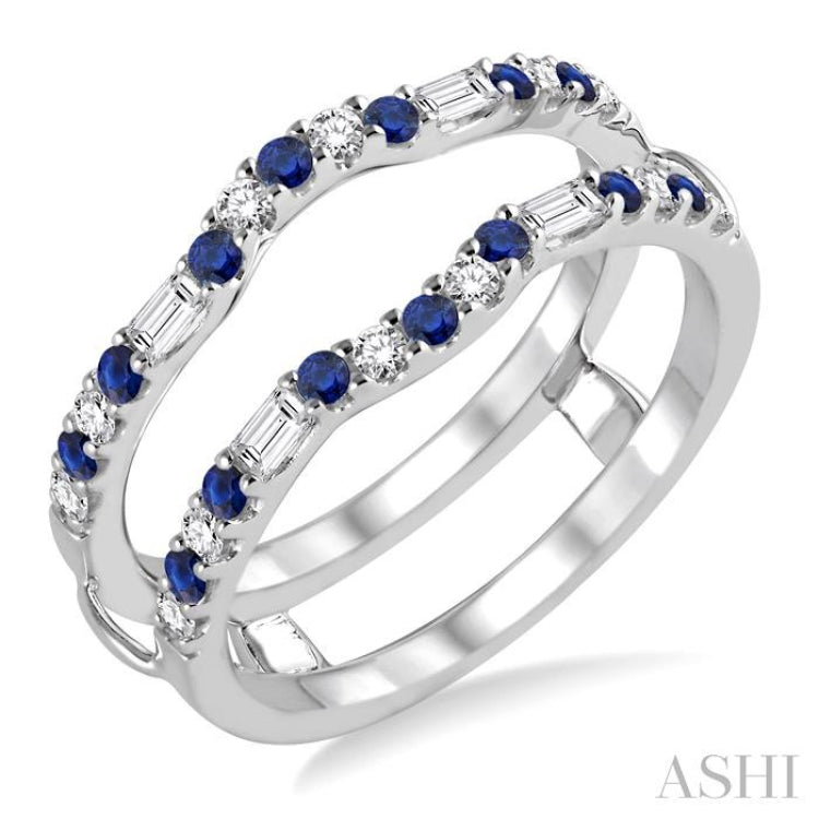 1.55 MM Sapphire and 1/3 Ctw Round Cut Diamond & Baguette Precious Insert Ring in 14K White Gold