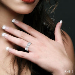 1 1/2 Ctw Triple Row Emerald, Baguette and Round Cut Diamond Fashion Band in 14K White Gold