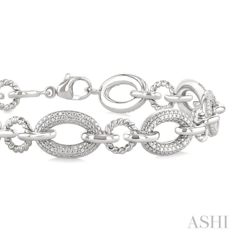 1/10 Ctw Round Cut Diamond Bold Oval Shape Rope Link Bracelet in Sterling Silver