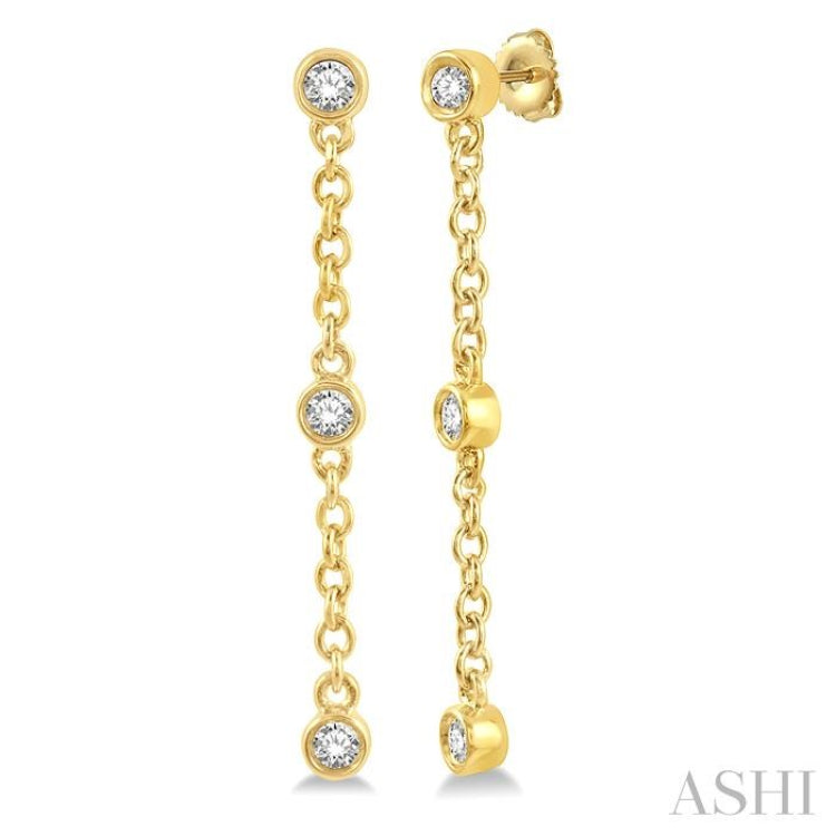 1/6 Ctw Circular Shape 3-Station Round Cut Diamond Drop Earring in 10K Yellow Gold