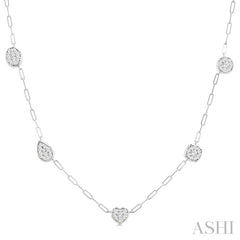 3/4 Ctw Lovebright Mixed Shape Mount Round Cut Diamond Station Necklace in 14K White Gold