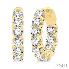 5 Ctw Inside-Out Embellished Round Cut Diamond Hoop Earrings in 14K Yellow Gold