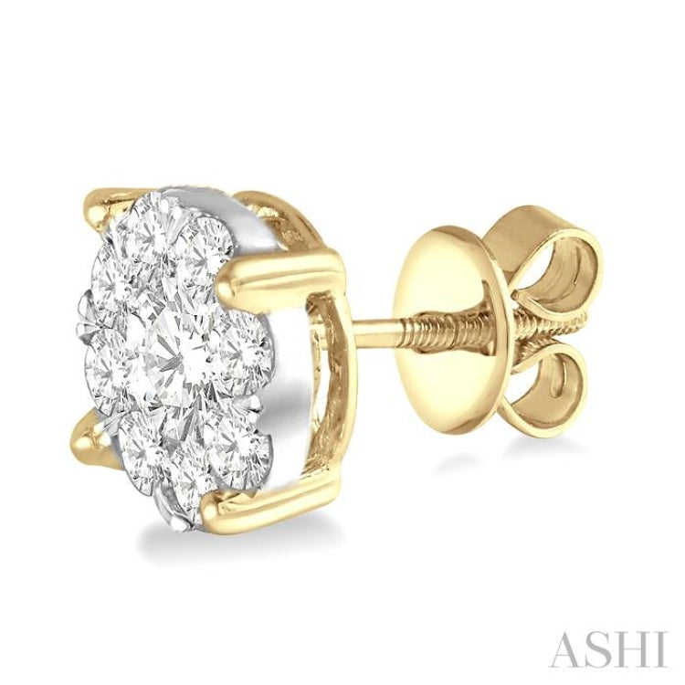 1 1/2 Ctw Lovebright Round Cut Diamond Stud Earrings in 14K Yellow and White Gold