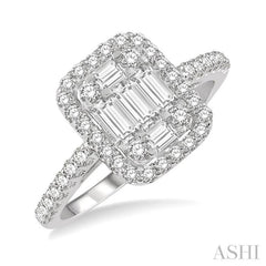 1/2 Ctw Baguette & Round Cut Fusion Diamond Ring in 14K White Gold