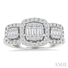 3/4 Ctw Cushion Shape Past, Present & Future Fusion Baguette and Round Cut Diamond Engagement Ring in 14K White Gold