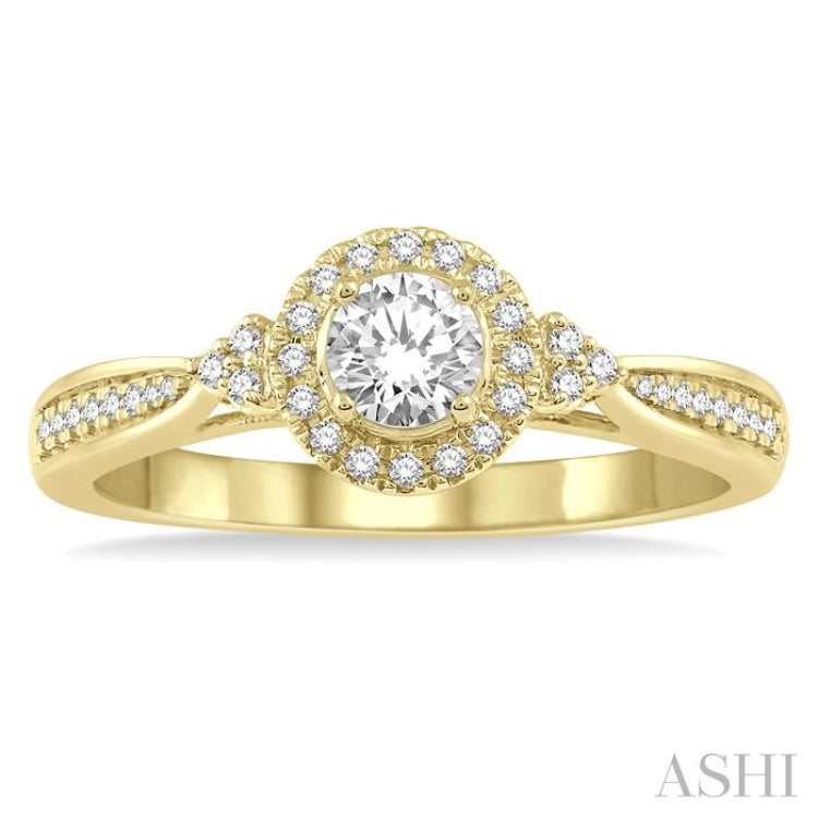 3/8 Ctw Round Center Heart Link Diamond Ladies Engagement Ring with 1/5 Ct Round Cut Center Stone in 14K Yellow Gold