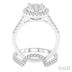 1 1/4 Ctw Oval Shape Diamond Lovebright Wedding Set with 1 Ctw Engagement Ring and 1/4 Ctw Wedding Band in 14K White Gold