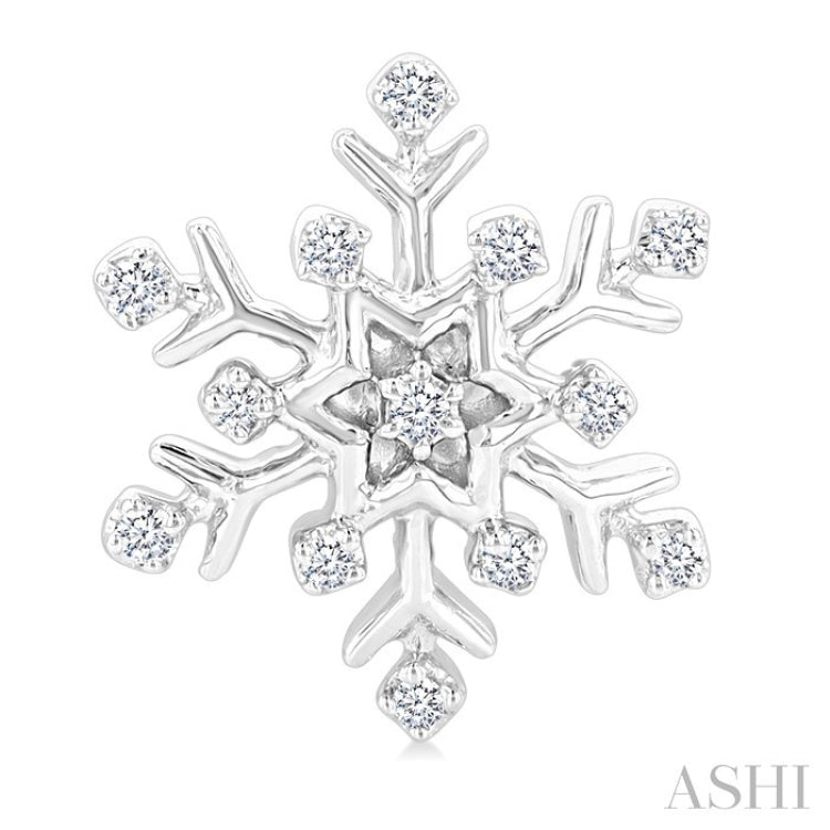 1/10 Ctw Petite Snowflake Round Cut Diamond Fashion Stud Earrings in 10K White Gold
