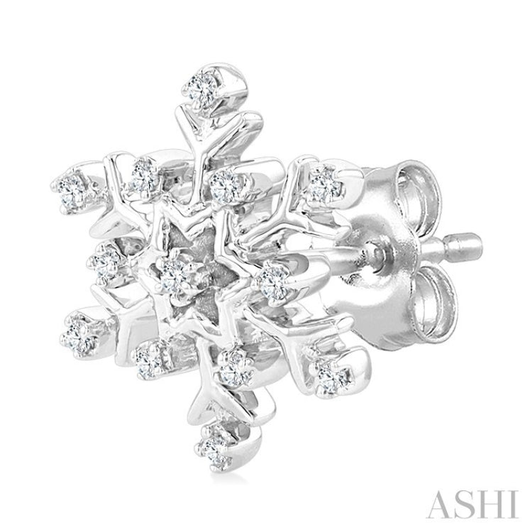 1/10 Ctw Petite Snowflake Round Cut Diamond Fashion Stud Earrings in 10K White Gold