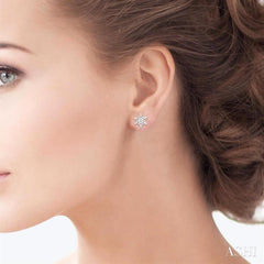 1/10 Ctw Petite Snowflake Round Cut Diamond Fashion Stud Earrings in 10K White Gold