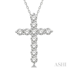 3/4 Ctw Round Cut Diamond Cross Pendant in 14K White Gold with Chain