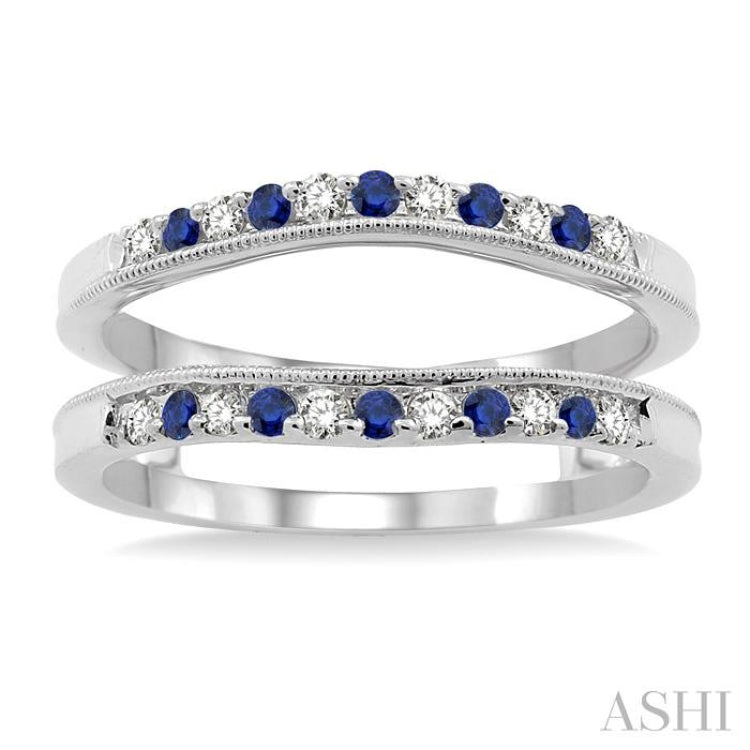 1.45 MM Sapphire and 1/6 Ctw Round Cut Diamond Precious Insert Ring in 14K White Gold