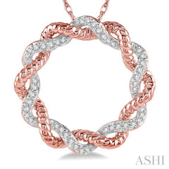 1/6 Ctw Entwined Round Cut Diamond Two Tone Fashion Pendant With Chain in 10K Rose Gold