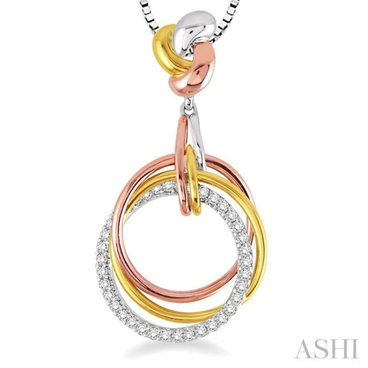 1/4 Ctw Round Cut Diamond Pendant in 14K Tri Color Gold with Chain