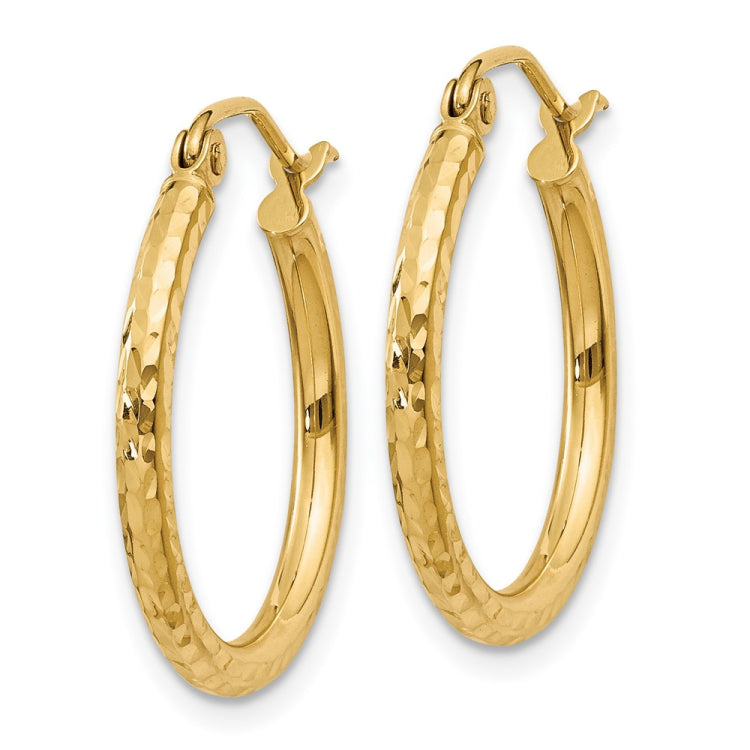 14k 2x20mm Diamond-cut Round Tube Hoop Earrings