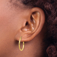 14k 2x20mm Diamond-cut Round Tube Hoop Earrings