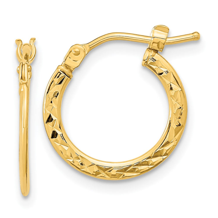 14k 1.00x15mm Polished Diamond-cut Tube Hoop Earrings