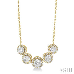 3/4 Ctw Circular Mount Lovebright Round Cut Diamond Necklace in 14K Yellow & White Gold
