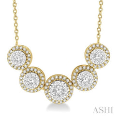 3/4 Ctw Circular Mount Lovebright Round Cut Diamond Necklace in 14K Yellow & White Gold