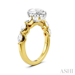 5/8 Ctw Pear Shape Marquise and Round Cut Diamond Semi-Mount Engagement Ring in 14K Yellow and White Gold