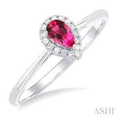 5x3 MM Pear Shape Pink Tourmaline and 1/20 Ctw Round Cut Diamond Halo Semi-Precious Ring in 10K White Gold