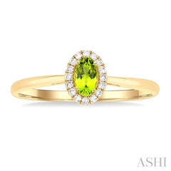 5x3 MM Oval Shape Peridot and 1/20 Ctw Round Cut Diamond Halo Semi-Precious Ring in 10K Yellow Gold