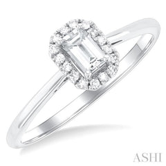 5x3 MM Octagonal Shape White Topaz and 1/20 Ctw Round Cut Diamond Halo Semi-Precious Ring in 10K White Gold