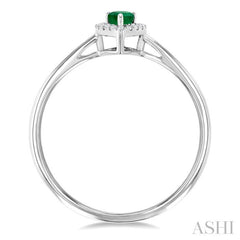 5x3 MM Pear Shape Emerald and 1/20 Ctw Round Cut Diamond Halo Precious Ring in 10K White Gold