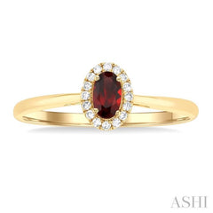 5x3 MM Oval Shape Garnet and 1/20 Ctw Round Cut Diamond Halo Semi-Precious Ring in 10K Yellow Gold
