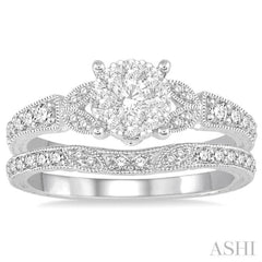 5/8 Ctw Round Cut Diamond Lovebright Wedding Set with 1/2 Ctw Engagement Ring and 1/6 Ctw Wedding Band in 14K White Gold