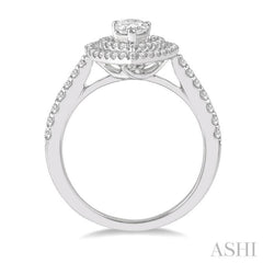 1/2 Ctw Pear Shape Engagement Ring with 1/4 Ct Pear Cut Center Stone in 14K White Gold