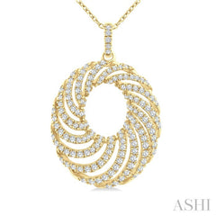 1 Ctw Open Window Swirl Circle Round Cut Diamond Fashion Pendant With Chain in 14K Yellow Gold