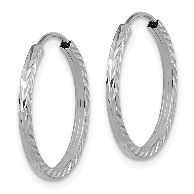 14k White Gold 1.35x20mm Diamond-cut Square-Tube Endless Hoop Earrings