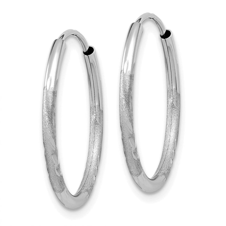 14k White Gold 1.5x16mm Satin Diamond-cut Endless Tube Hoop Earrings