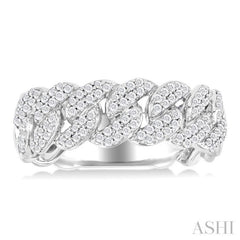 1/2 Ctw Cuban Link Round Cut Diamond Fashion Band in 14K White Gold