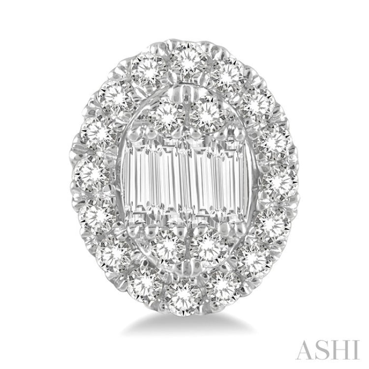 1/2 Ctw Oval Mount Baguette and Round Cut Diamond Earrings in 14K White Gold