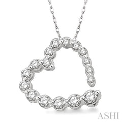 1/4 Ctw Diamond Journey Heart Pendant in 14K White Gold with chain
