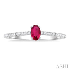 5x3 MM Oval Cut Ruby and 1/10 Ctw Petite Round Cut Diamond Precious Fashion Ring in 10K White Gold