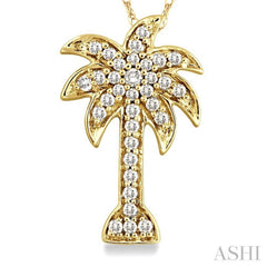 1/10 Ctw Palm Tree Round Cut Diamond Pendant in 10K Yellow Gold with Chain