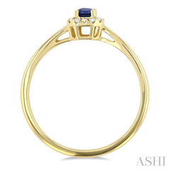 5x3 MM Octagonal Shape Sapphire and 1/20 Ctw Round Cut Diamond Halo Precious Ring in 10K Yellow Gold