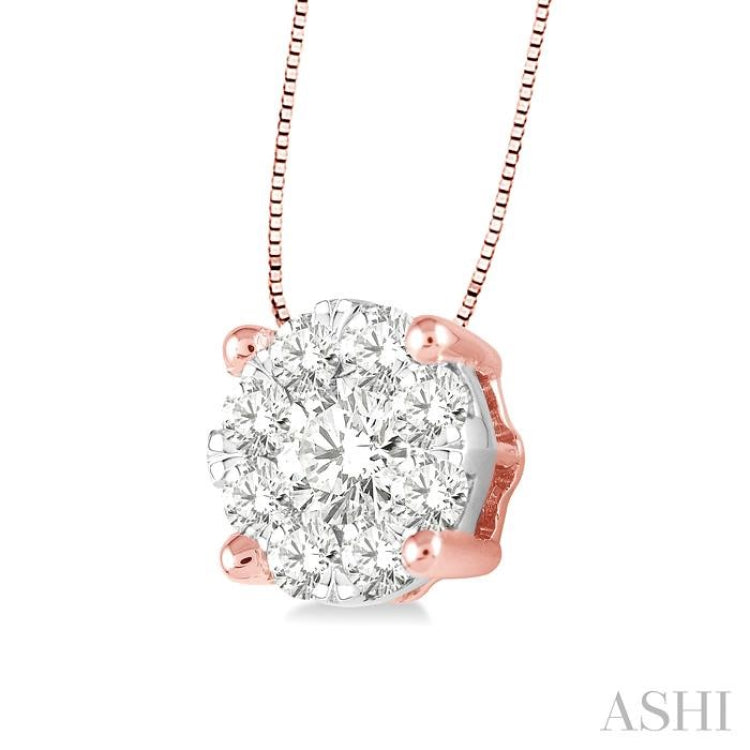 1/4 Ctw Lovebright Round Cut Diamond Pendant in 14K Rose and White Gold with Chain