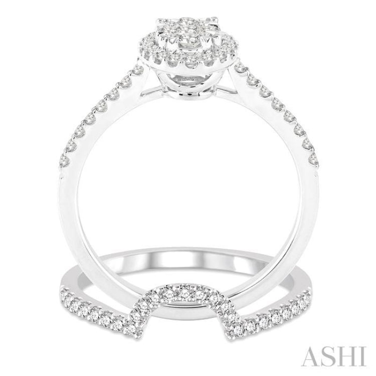 3/4 Ctw Oval Shape Diamond Lovebright Wedding Set with 1/2 Ctw Engagement Ring and 1/5 Ctw Wedding Band in 14K White Gold