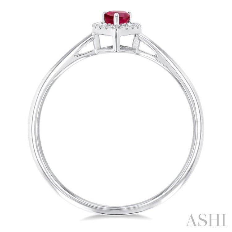 5x3 MM Pear Shape Ruby and 1/20 Ctw Round Cut Diamond Halo Precious Ring in 10K White Gold