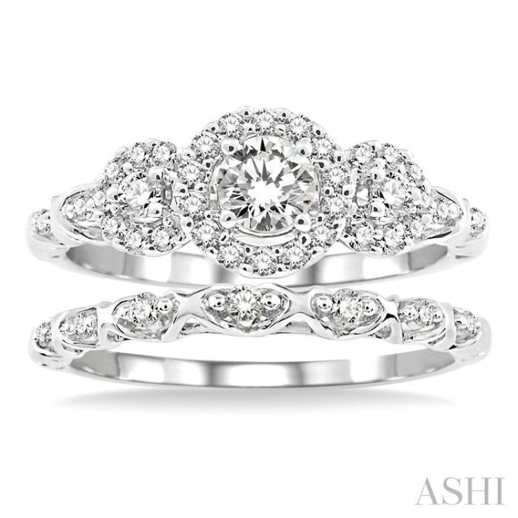 1/2 Ctw Diamond Wedding Set with 1/2 Ctw Round Cut Engagement Ring and 1/20 Ctw Wedding Band in 14K White Gold