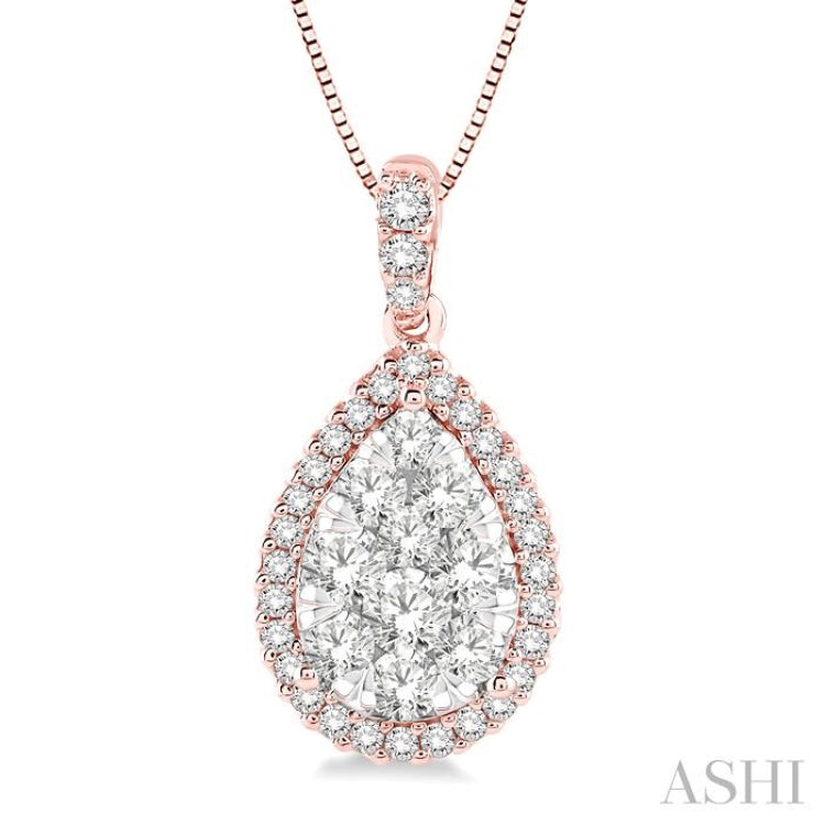 3/4 Ctw Pear Shape Diamond Lovebright Pendant in 14K Rose and White Gold with Chain