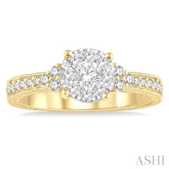 5/8 Ctw Round Shape Lovebright Diamond Cluster Ring in 14K Yellow and White Gold