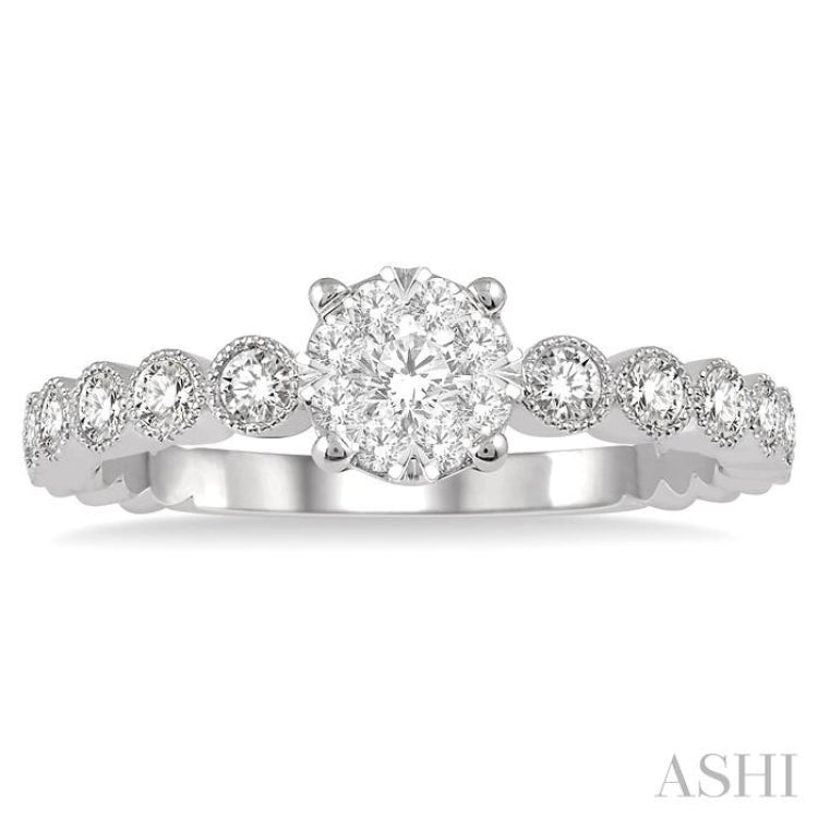 1/3 Ctw Round Shape Lattice Lovebright Diamond Cluster Ring in 14K White Gold